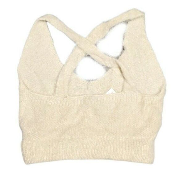 Day & Night Fuzzy Crop Cross Back Tank Bra Top Beige Cream Small NWT IST2124 - Picture 2 of 8